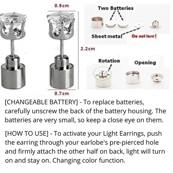 RESTOCKED LED Earrings Blinking Multi Color Light Up CZ Diamond Stud Changing - Picture 6 of 10